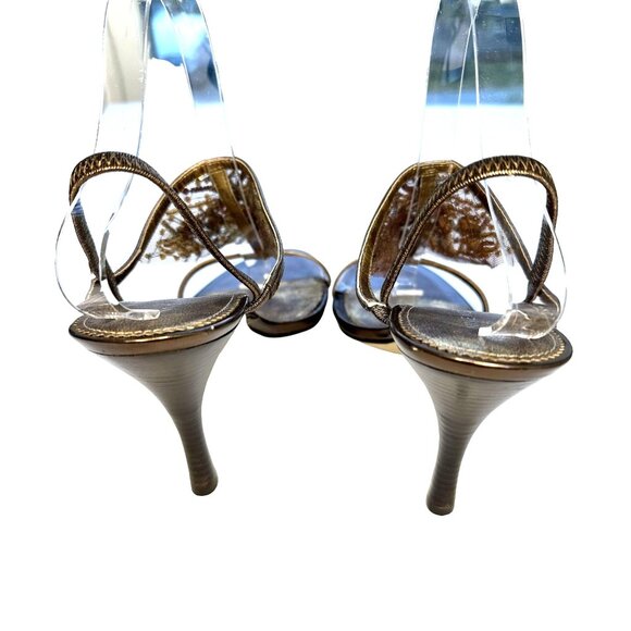 Nine West Bronze Women's Leather Mesh Beaded Sequin T-Strap Heels 9.5 4-inch hee - Picture 5 of 9